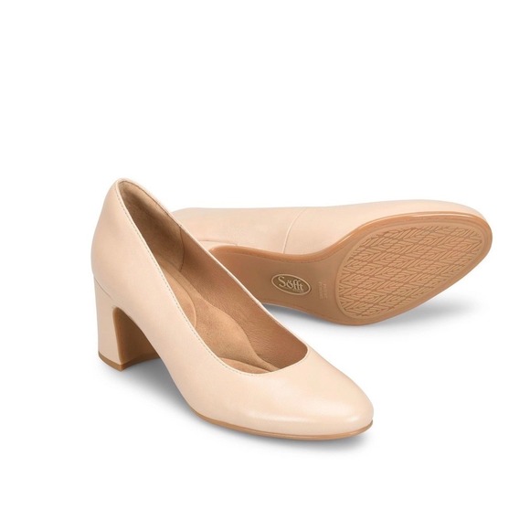 Sofft Shoes - Sofft Lana Latte Patent Leather Pumps Womens 8M Cream Block Heel Dress Shoes